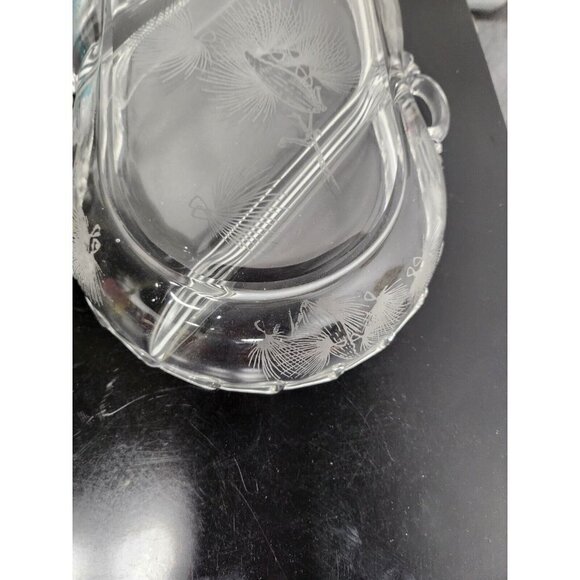 Vintage Fostoria Etched Crystal Three Part Relish Tray Appetizer Dish W/ Handles - Picture 6 of 10